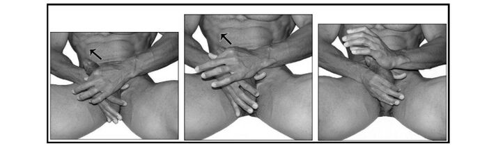 Jelqing with side bending for self penis enlargement